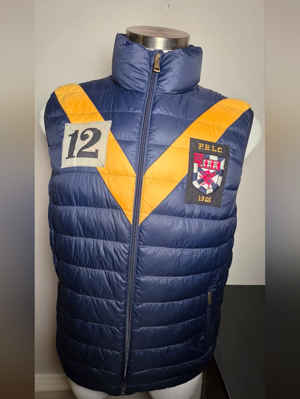 Polo by Ralph Lauren Navy and Yellow Quilted Vest with Crest